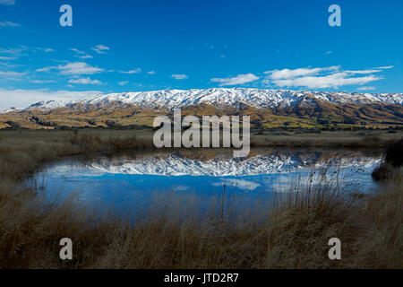 Bauernhof Teich und Rock und Säule, Sutton, in der Nähe von Middlemarch, Strath Taieri, Otago, Südinsel, Neuseeland Stockfoto