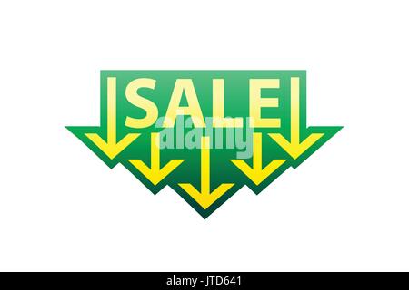 Grüne Verkauf mit Pfeilen, Icon Design, auf weißem Hintergrund. Stock Vektor