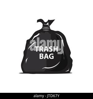 Schwarz gefüllten Müllsack Abbildung, Icon Design, auf weißem Hintergrund. Stock Vektor