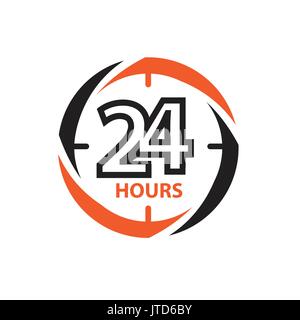 24 Stunden innerhalb eines Kreises von Uhr, Icon Design, auf weißem Hintergrund. Stock Vektor