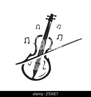 Violine Abbildung mit Noten, Icon Design, auf weißem Hintergrund. Stock Vektor