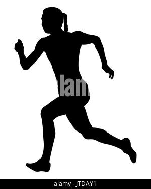 Mädchen sprinter Athlet schnell laufende schwarze Silhouette Stockfoto