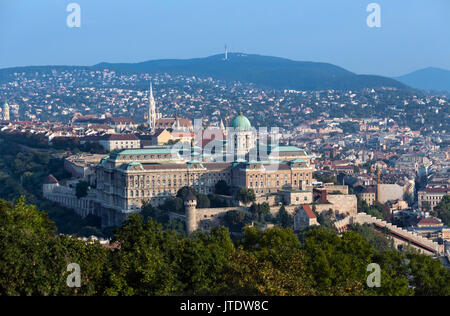 Burg von Buda. Blick vom Gellertberg der Königlichen Palast und Schloss Berg am frühen Morgen, Budapest, Ungarn Stockfoto