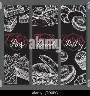 Satz von drei Bäckerei Etikettenvorlagen mit Schriftzug Stock Vektor
