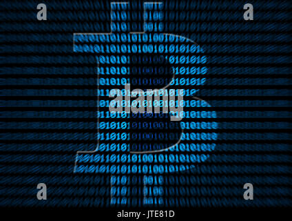 Bitcoin Symbol auf der binäre Code Hintergrund - cryptocurrency Stockfoto
