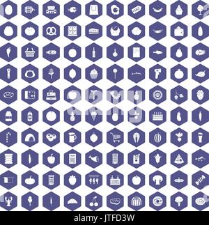 100 Einkaufen Symbole hexagon Lila Stock Vektor