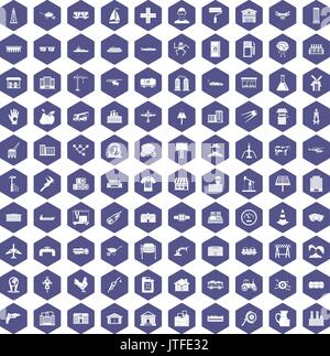 100 Industrie Symbole hexagon Lila Stock Vektor