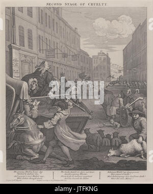 William Hogarth der zweiten Stufe der Grausamkeit Coachman schlagen ein gefallenes Pferd Stockfoto