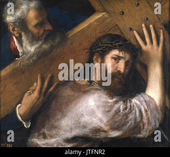 Tizian, Jesus das Kreuz tragen. Öl auf Leinwand, 67 x 77 cm, C. 1565. Madrid, Museo Nacional del Prado Stockfoto