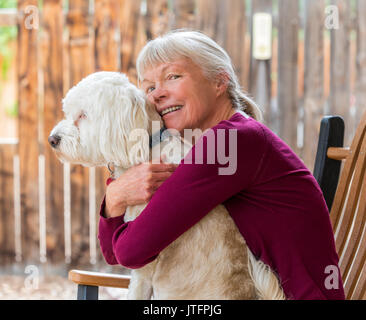 Outdoor Portrait von älteren weiblichen eine tibetische Terrior Hund; Colorado; USA Stockfoto