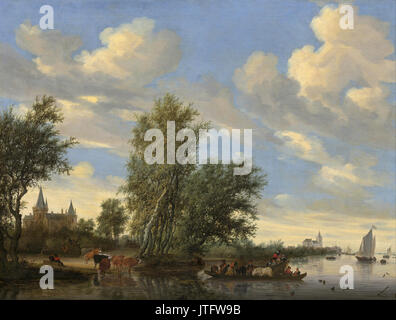 Salomon van Ruysdael Flusslandschaft mit der Fähre Stockfoto