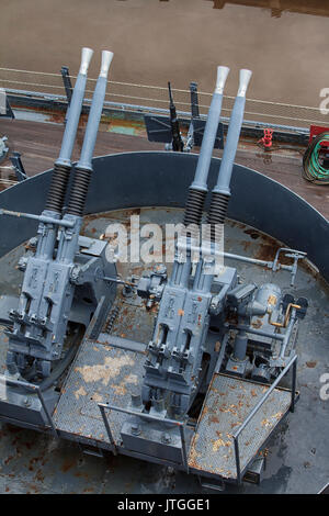 40 mm Anit Flak montiert auf Schlachtschiff North Carolina Wilmington Stockfoto