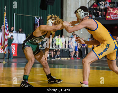 Wrestling Action bei den Masters Turnier in Redding, Kalifornien. Stockfoto