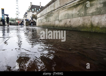 London, Großbritannien. 9. August 2017. Eine überflutete Promenade am südlichen Ufer der Themse in der Nähe von Westminster Bridge in London, UK. Credit: Ben Furst/Alamy Leben Nachrichten. Stockfoto