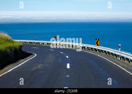 Highcliff Rd und den Pazifischen Ozean, Otago Peninsula, Dunedin, Südinsel, Neuseeland Stockfoto