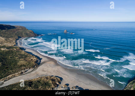 Sandfly Bay, Otago Peninsula, Dunedin, Otago, Südinsel, Neuseeland - drone Antenne Stockfoto