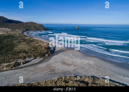 Sandfly Bay, Otago Peninsula, Dunedin, Otago, Südinsel, Neuseeland - drone Antenne Stockfoto