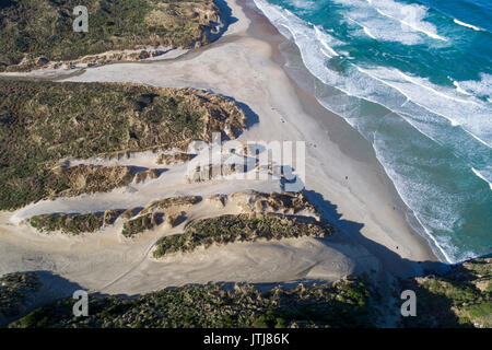 Sandfly Bay, Otago Peninsula, Dunedin, Otago, Südinsel, Neuseeland - drone Antenne Stockfoto