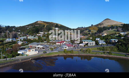 Portobello, Otago Peninsula, Dunedin, Südinsel, Neuseeland - drone Antenne Stockfoto