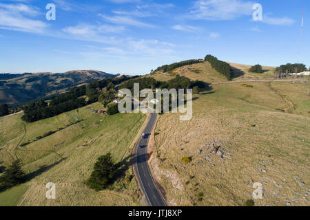 Highcliff Rd, Otago Peninsula, Dunedin, Südinsel, Neuseeland - drone Antenne Stockfoto