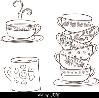 Satz von Tassen und Becher. Vector Illustration. Stock Vektor