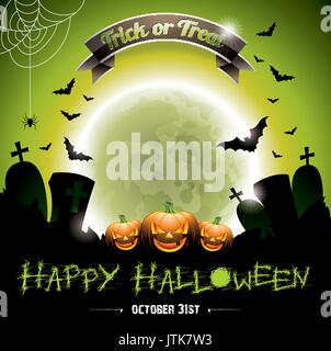 Vector Illustration auf ein Happy Halloween mit Kürbissen. EPS 10 Abbildung. Stock Vektor