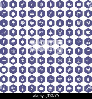 100 Live art Symbole hexagon Lila Stock Vektor