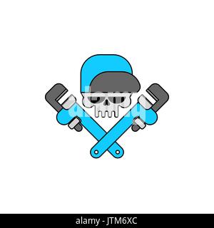 Klempner service Emblem. Schädel und verstellbarer Schraubenschlüssel Stock Vektor
