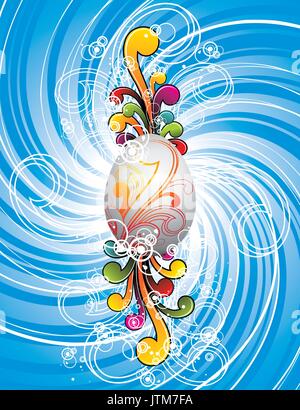 Ostern Abbildung mit bemalten Eiern und florale Motive auf grunge Hintergrund. Stock Vektor