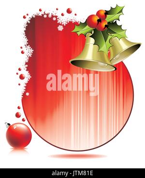 Vektor Weihnachten Abbildung mit Stechpalme und Glocken auf rotem Hintergrund. Stock Vektor