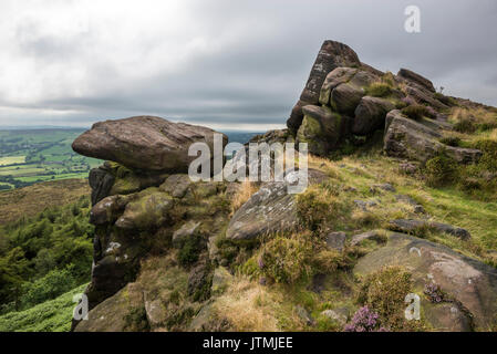 Gritstone felsvorsprung an der Kakerlaken im Peak District National Park, Staffordshire, England. Stockfoto