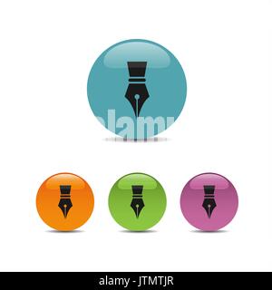 Füllhalter Symbol auf einem farbigen Blasen mit Schatten Stock Vektor