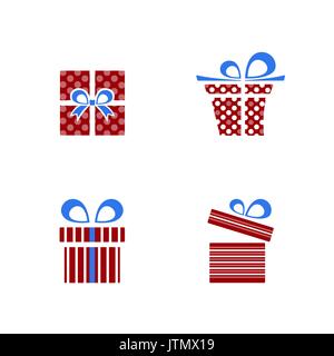 Rot und Blau Geschenke Symbol auf weißem Hintergrund Stock Vektor