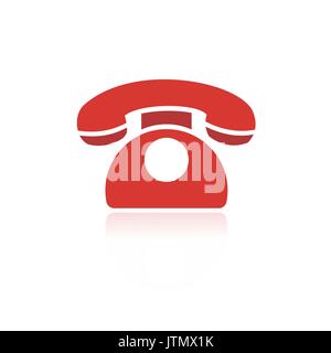 Rote Telefonsymbol mit Reflexion auf weißem Hintergrund Stock Vektor