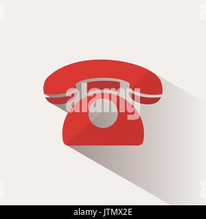 Rote Telefonsymbol mit Schatten auf einem beigen Hintergrund Stock Vektor