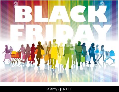 Bunte Menschenmenge mit Tüten in einem Shop. Stock Vektor