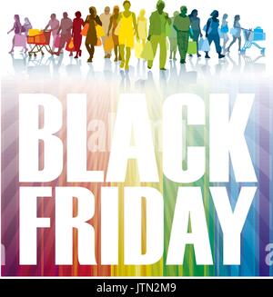 Bunte Menschenmenge mit Tüten in einem Shop. Stock Vektor