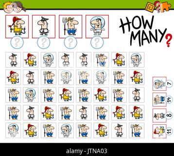 Cartoon Illustration von Bildungseinrichtungen, wie viele zählen Aktivität für Kinder mit der Freien Berufe Stock Vektor