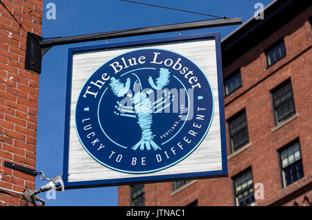 Der blaue Hummer Zeichen in Portland Maine Stockfoto