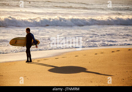 Die Regelmäßigkeit und die Schönheit der Wellen im Le Loch Strand haben diese ein Hot Spot für Surfer. Le Loch, Ploemeur, Bretagne. Stockfoto