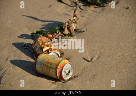 Müll am Strand Stockfoto