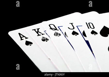 Win poker Karte voll ein. Royal Flush der Flachstecker Stockfoto