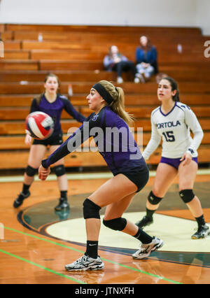 Volleyball Aktion mit Portola vs, Fall River High School in Red Bluff, Kalifornien. Stockfoto