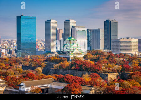 Osaka, Japan, Stadtbild und Schloss im Herbst. Stockfoto