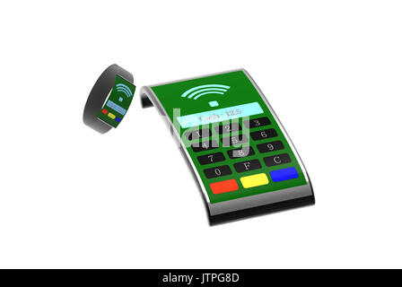 Der mPos-Maschine für die Kunden bezahlen mit NFC-Technologie Stockfoto