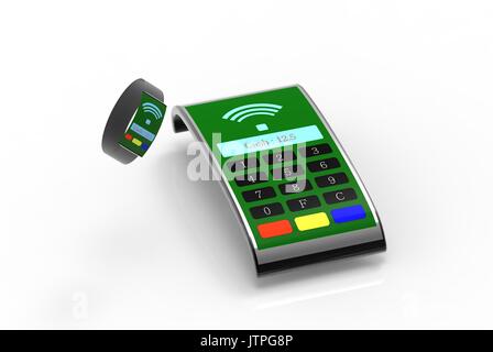 Der mPos-Maschine für die Kunden bezahlen mit NFC-Technologie Stockfoto