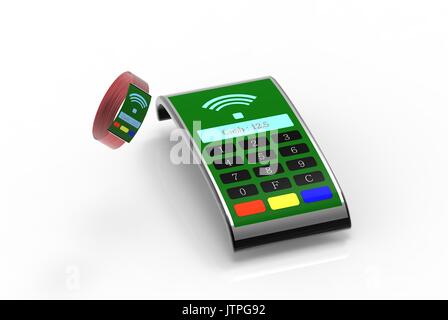 Der mPos-Maschine für die Kunden bezahlen mit NFC-Technologie Stockfoto