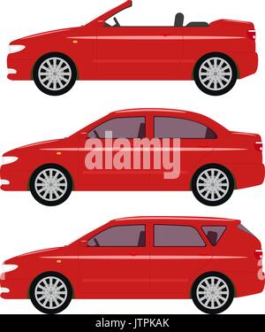 Vector Illustration einer Reihe von Cartoon rote Autos Stock Vektor