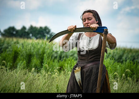 Ernte, dreschmaschine Tage, Displays und Erholung der antiken landwirtschaftliche Geräte und Techniken in Lancaster County. Stockfoto