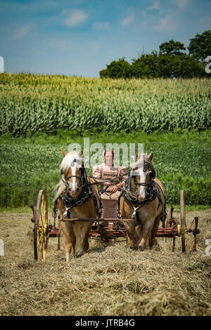Ernte, dreschmaschine Tage, Displays und Erholung der antiken landwirtschaftliche Geräte und Techniken in Lancaster County. Stockfoto
